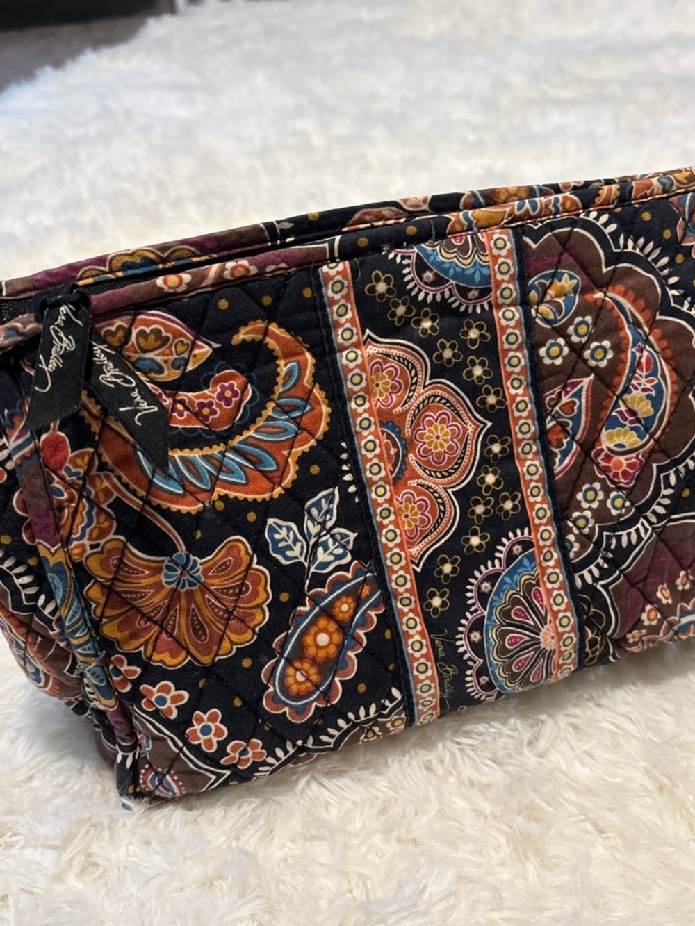 Vera Bradley Black Multi Paisley Quilted Cosmetic Pouch